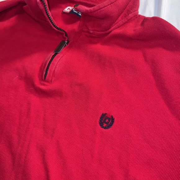 Chaps XXL Mens 1/4 Zip Pullover Red Long Sleeve w/ Blue Logo 100% Cotton - Picture 2 of 7